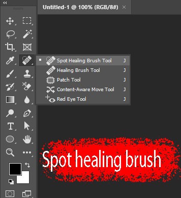 Pull down menu for Spot healing brush tool