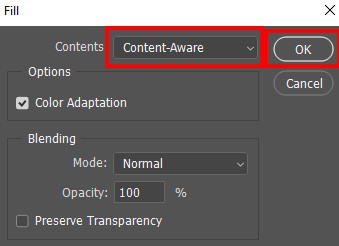 Select content aware fill