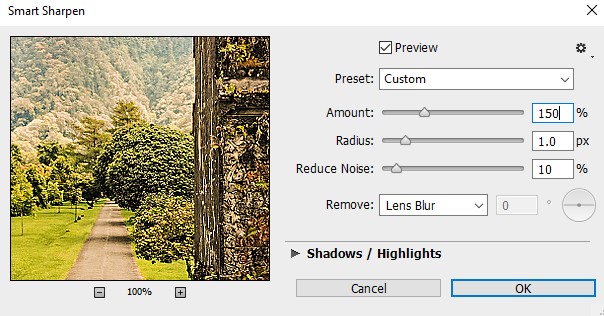 Smart sharpen effect for image sharpening