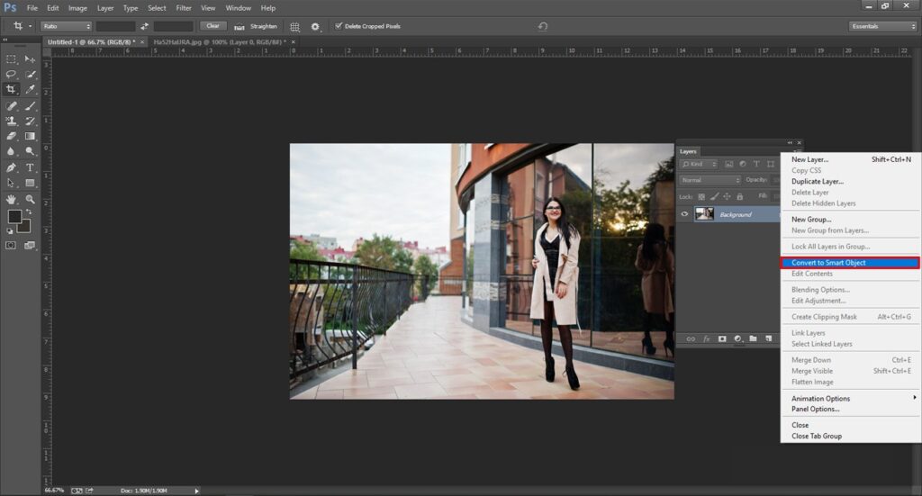 Convert the Background layer into a smart object