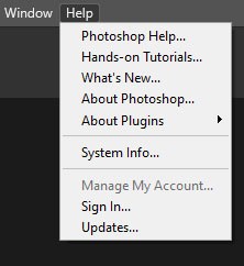 menu bar along the top of the screen in Photoshop and choose Updates