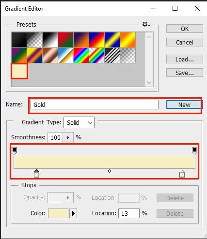 Set the gold gradient option as Preset