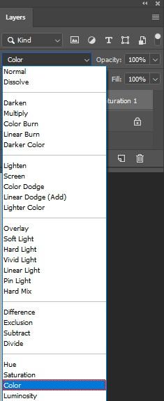 Change the blend mode to color