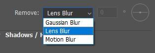 Remove is set to Lens Blur